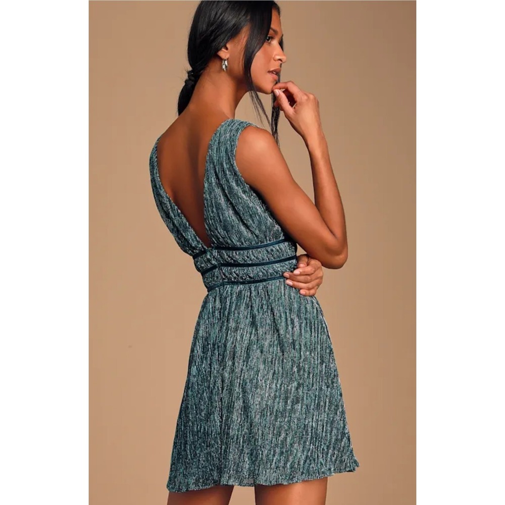 Lulus Smokeshow Teal Metallic Mini Dress‎ Size XS - Picture 3 of 12